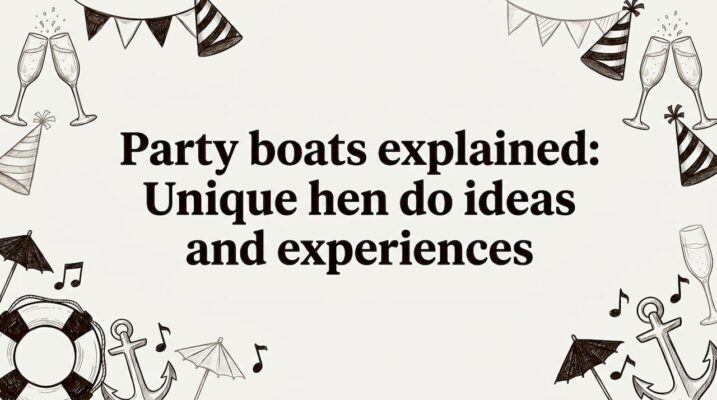 Decorative hand-drawn party boat title card illustration