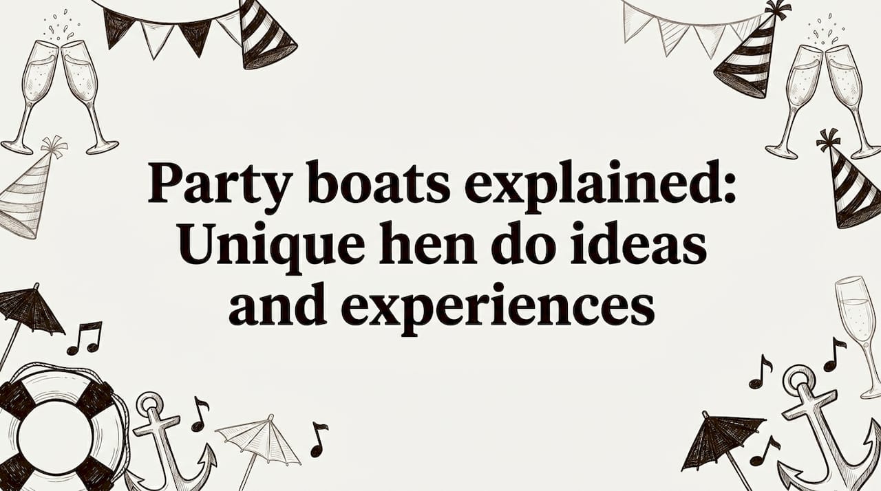 Decorative hand-drawn party boat title card illustration